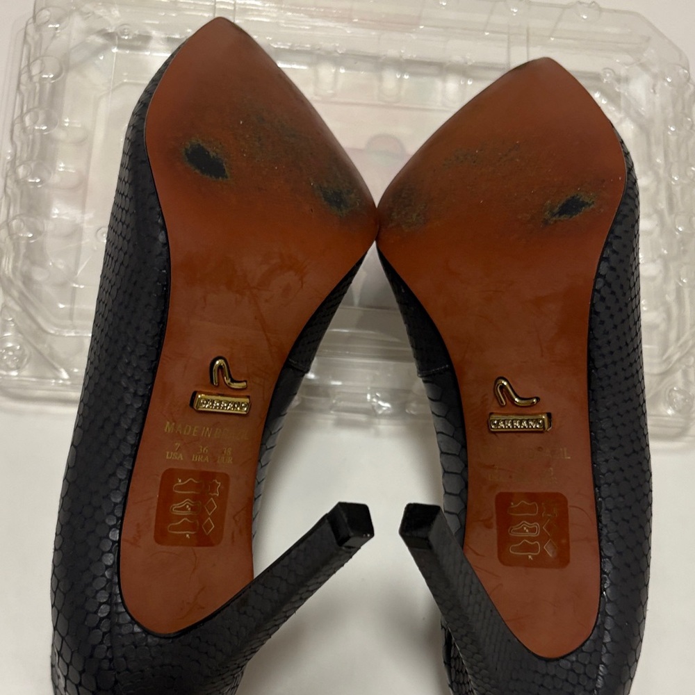 Carrano Dark Gray Snakeskin Leather Brazil Point Toe Stiletto Padded Pumps Shoe - Picture 7 of 8